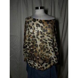Euro y2k Made in Italy Leopard Print Metallic Gold Lurex Oversized Sweater